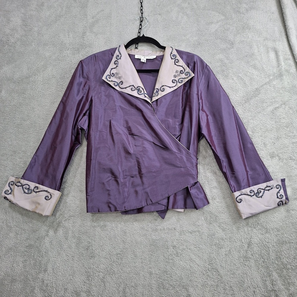 Marisa Baratelli Top Size 18 Thai Silk Elegant Purple Wrap Blouse Beaded Office
